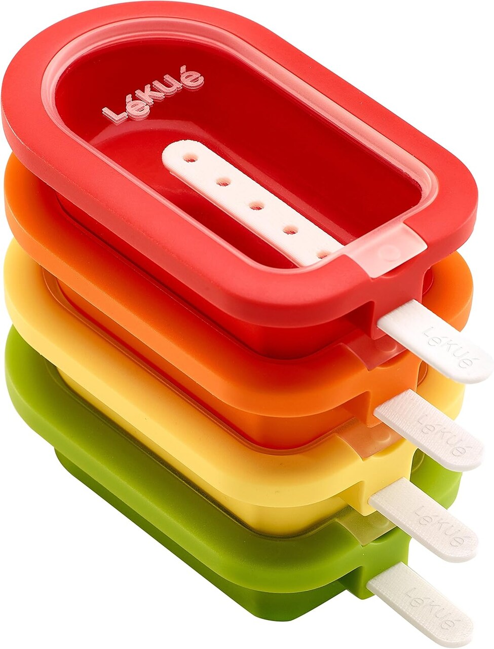 Set of 4 Stackable Popsicle Molds with Sticks & Lids – Homemade Freezer Ice Pops & Frozen Snacks | Flexible Platinum Silicone | Reusable & Dishwasher Safe | Multicolor